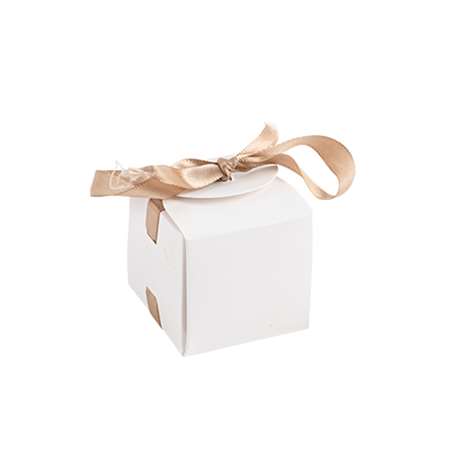 Image de CONTENANTS DRAGEES CUBE BLANC RUBAN CAMEL X 10