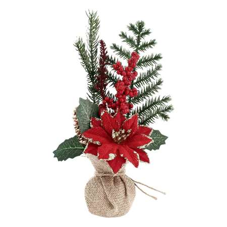 Image de COMPO SAPIN POINSETTAS ROUGE POT EN JUTE