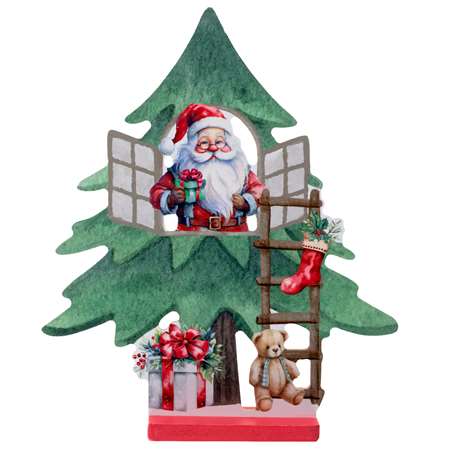 Image de DECOR EN BOIS SAPIN AVEC PERE NOEL 20 CM