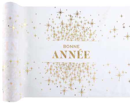 Image de CHEMIN DE TABLE BONNE ANNEE PAILLETTE BLANC 3 M