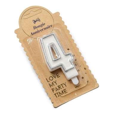 Image de BOUGIE CHIFFRE BLANC/ARGENT N° 4