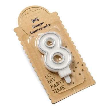 Image de BOUGIE CHIFFRE BLANC/ARGENT N° 8