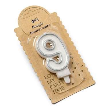 Image de BOUGIE CHIFFRE BLANC/ARGENT N° 9